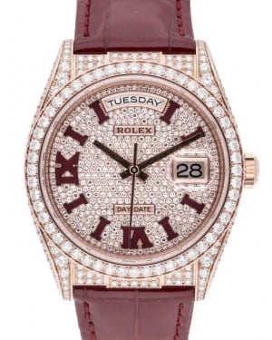 Rolex Day-Date 36 Pink Rose Gold Diamond Paved Dial & Bezel 128155RBR