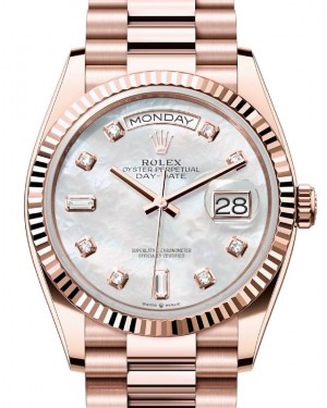 Rolex Day-Date 36 President Rose Gold White Mother of Pearl Diamond Dial Fluted Bezel 128235 - BRAND NEW