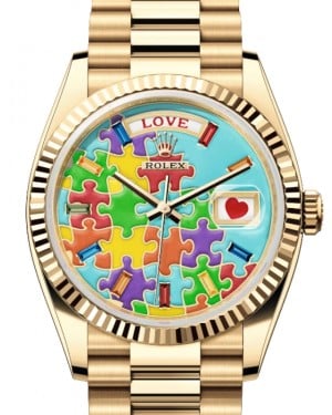 Rolex Day-Date 36 President Yellow Gold Jigsaw Emoji Puzzle Dial 128238 - BRAND NEW