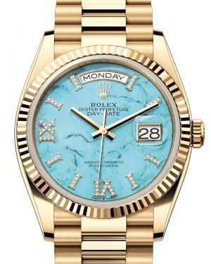 Rolex Day-Date 36 President Yellow Gold Turquoise "Tiffany" Diamond Dial 128238 - BRAND NEW