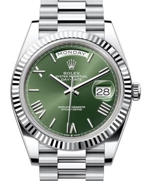 Rolex Day-Date 40 President Platinum Olive Green Roman Dial 228236 - BRAND NEW