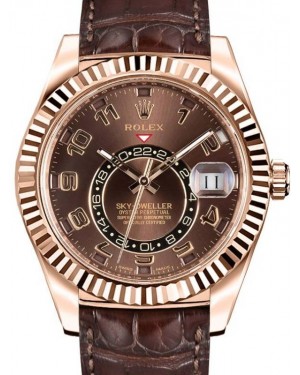 Rolex Sky-Dweller Rose Gold 42mm Chocolate Arabic 18k Leather Strap 326135 - PRE-OWNED