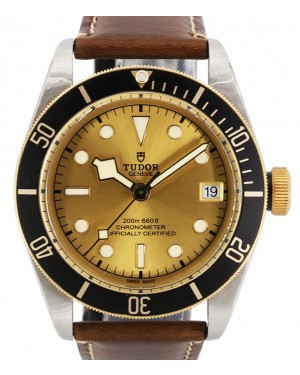Tudor Heritage Black Bay Champagne Dial Black Bezel Two-Tone Yellow Gold & Stainless Steel Leather Strap 41mm 79733N - PRE-OWNED