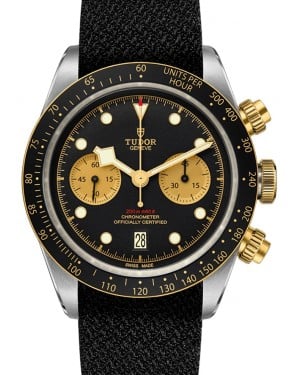 Tudor Black Bay Chronograph Black Dial & Bezel Two-Tone Yellow Gold & Stainless Steel Leather Strap 41mm 79363 - BRAND NEW