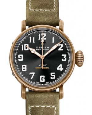 Zenith Pilot Type 20 Extra Special Bronze Black Arabic Dial & Leather Strap 29.1940.679/21.C800 - BRAND NEW
