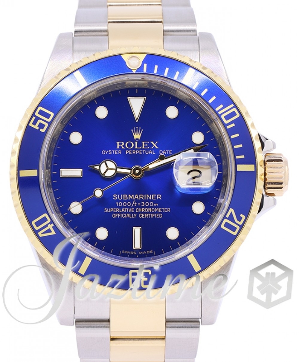Submariner 16613 Men's Blue Index 18k Yellow Stainless Steel Oyster Gold-Through