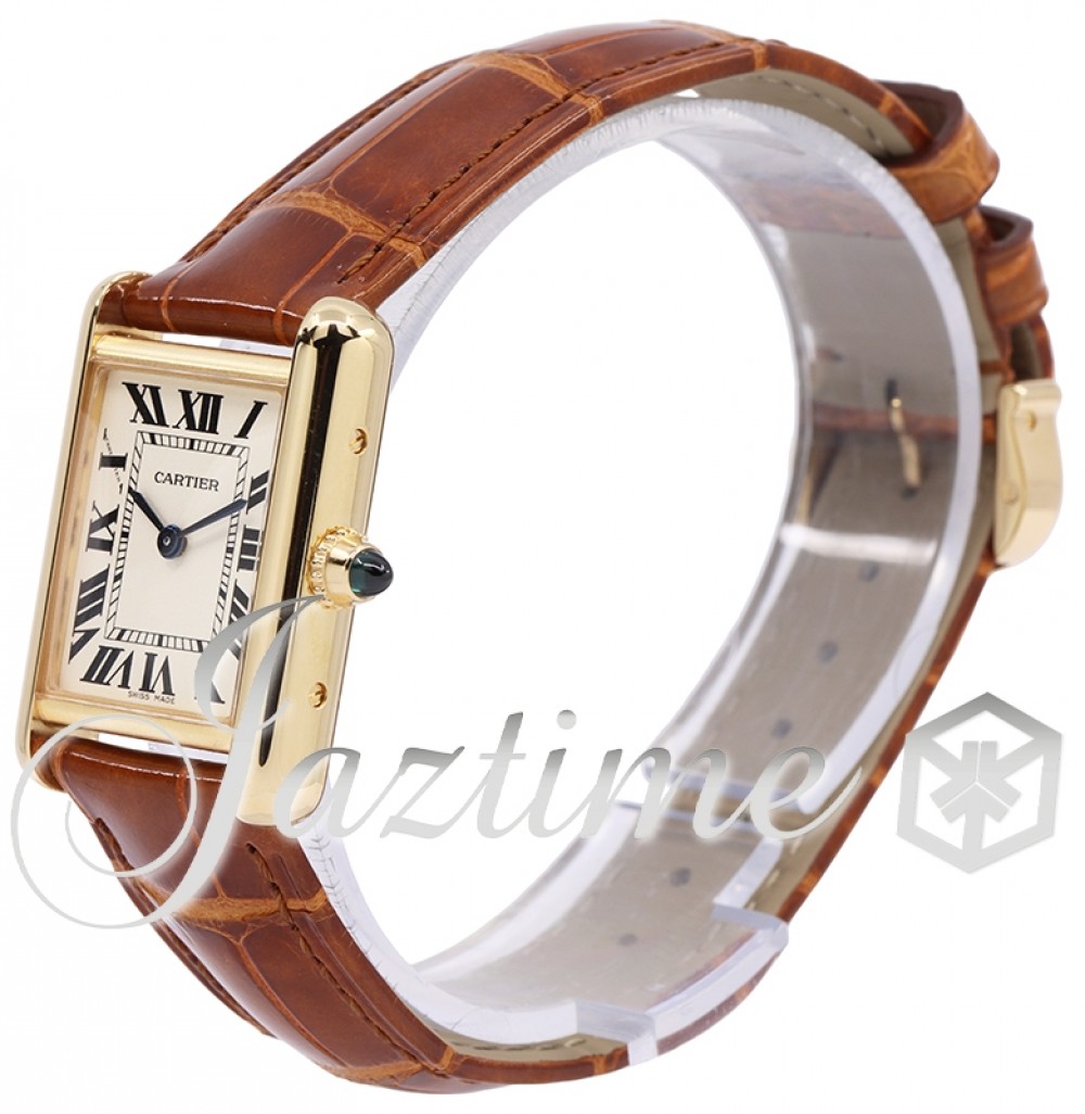 ▷ Cartier Tank Louis Cartier Small Quartz Yellow Gold Silver Dial Leather  Strap W1529856 - REVIEW 