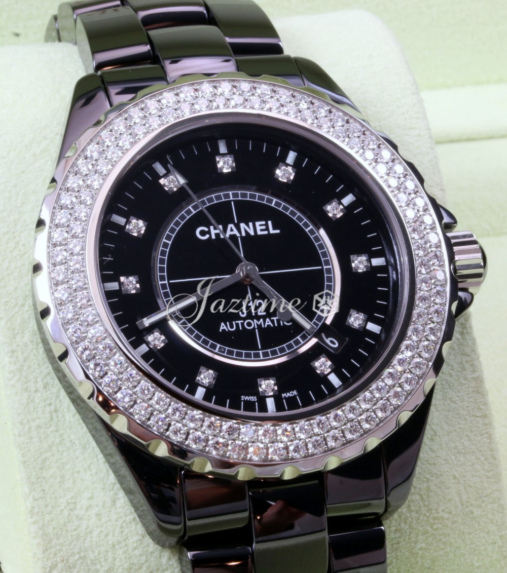 Chanel J12 Black Ceramic Diamond Dial & Bezel Box &Booklets H0949-Very  Good&Auth