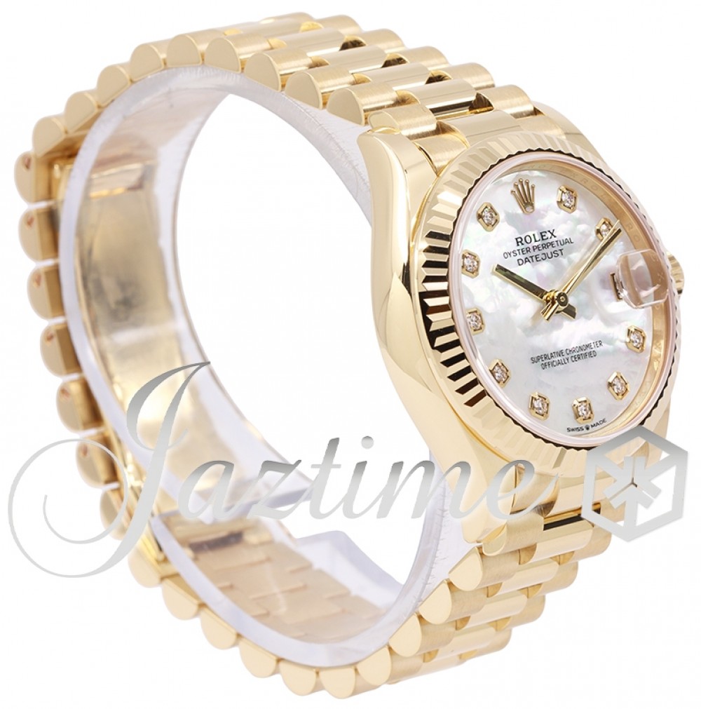 Rolex Datejust 31 Mother of Pearl Diamond Dial Ladies 18kt Yellow Gold  President Watch 278278MDP