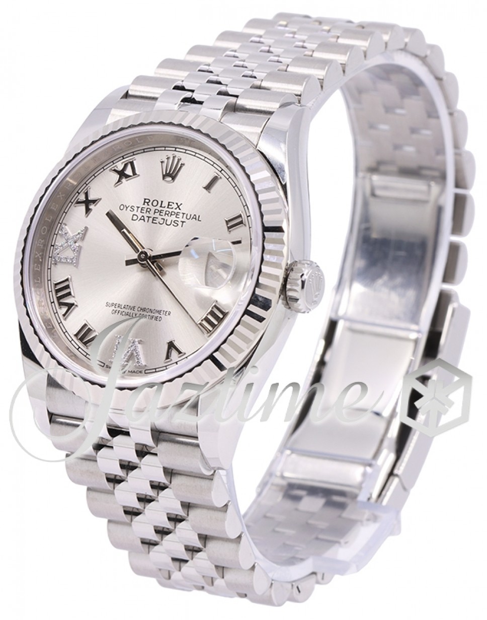 Rolex Datejust 36 Two-Tone Fluted / Silver / Diamond-Set Roman / Oyster  126233-0032