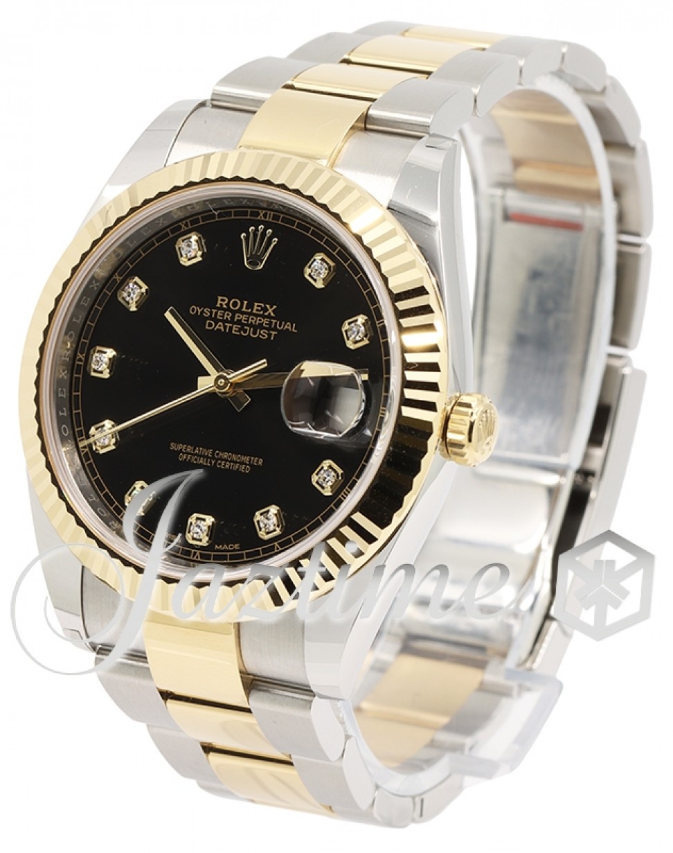 Rolex Datejust 41 Black Dial Diamond Steel and 18K Yellow Gold Oyster Men's  Watch 12633BKDO 842047106303 - Watches, Datejust - Jomashop