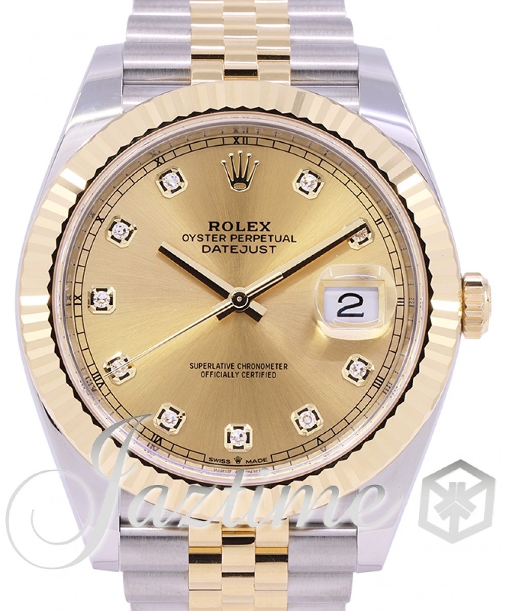 ROLEX Stainless Steel 18K Yellow Gold Diamond 41mm Oyster Perpetual Datejust  Watch Champagne 126333 1275007
