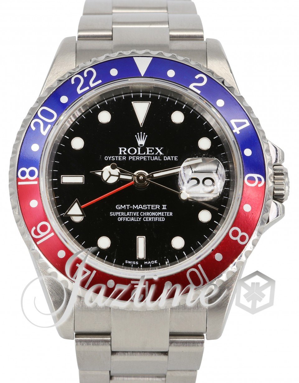 Rolex GMT-Master II 16710 Men's 40mm Pepsi Blue Red Stainless Steel Oyster Holes