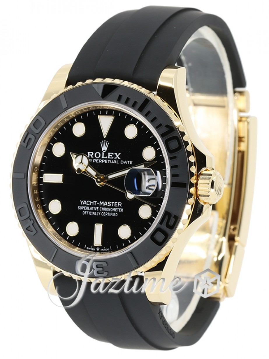 Rolex Yellow Gold Yacht-Master 42 Watch - Black Dial - Oysterflex Strap -  226658 bk