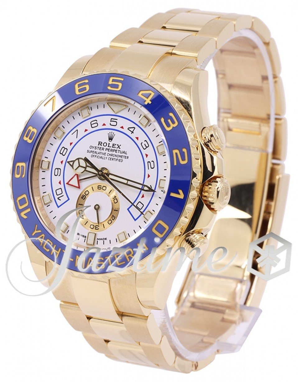 Rolex Yacht-Master II Yellow Gold 44mm White Dial Mercedes Hands Blue ...