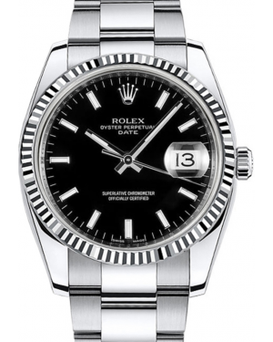 Rolex Oyster Perpetual Date 34 White Gold/Steel Black Index Dial & Fluted Bezel Oyster Bracelet 115234
