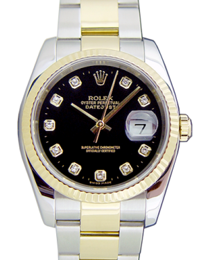 Rolex Datejust 36 116233-BLKDFO Black Diamond Fluted Yellow Gold Stainless Steel Oyster 