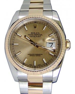 Rolex Datejust 36 116233-GLDSFO Champagne Index Fluted Yellow Gold Stainless Steel Oyster 