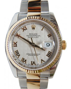 Rolex Datejust 36 116233-IVPRFO Ivory Pyramid Roman Fluted Yellow Gold Stainless Steel Oyster