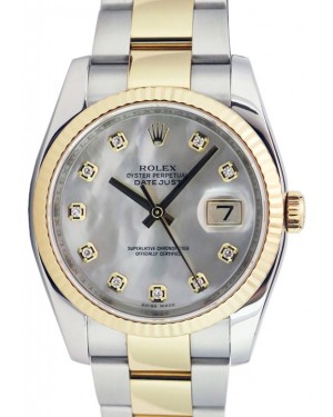 Rolex Datejust 36 116233-MOPDFO White Mother of Pearl Diamond Fluted Yellow Gold Stainless Steel Oyster