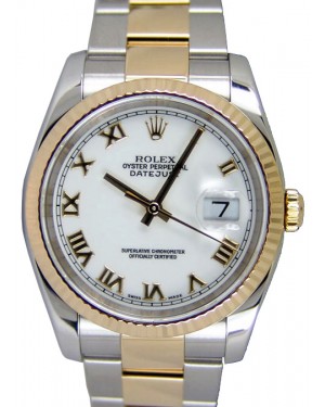 Rolex Datejust 36 116233-WHTRFO White Roman Fluted Yellow Gold Stainless Steel Oyster