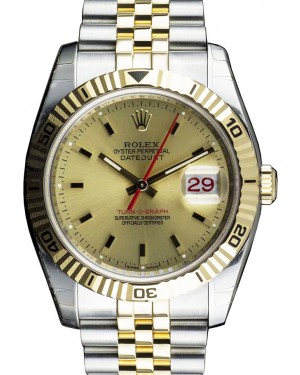 Rolex Datejust 36 Yellow Gold/Steel Champagne Index Dial & Turn-O-Graph Thunderbird Bezel Jubilee 116263