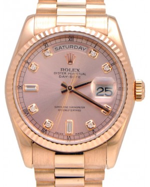Rolex Day-Date 36 118235-CHPDO Pink Champagne Diamond Fluted Rose Gold Oyster - BRAND NEW
