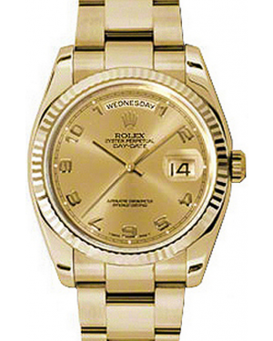 Rolex Day-Date 36 118238-GLDAFO Champagne Arabic Fluted Yellow Gold Oyster - BRAND NEW