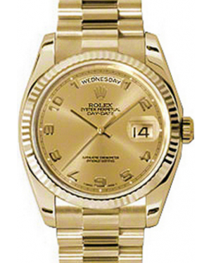 Rolex Day-Date 36 118238-GLDAFP Champagne Arabic Fluted Yellow Gold President - BRAND NEW