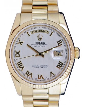 Rolex Day-Date 36 118238-IVPRFP Ivory Roman Pyramid Fluted Yellow Gold President - BRAND NEW