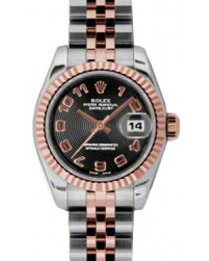 Rolex Lady-Datejust 26 179171-BLKCAJ Black Concentric Circle Arabic Fluted Rose Gold Stainless Steel Jubilee - BRAND NEW