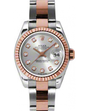 Rolex Lady-Datejust 26 179171-SLVDO Silver Diamond Fluted Rose Gold Stainless Steel Oyster - BRAND NEW