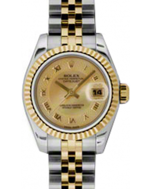 Rolex Lady-Datejust 26 179173-CDMOPRJ Champagne Decorated Mother of Pearl Roman Fluted Yellow Gold Stainless Steel Jubilee - BRAND NEW