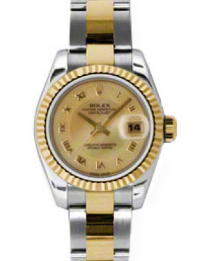 Rolex Lady-Datejust 26 179173-CDMOPRO Champagne Dark Mother of Pearl Roman Fluted Yellow Gold Stainless Steel Oyster - BRAND NEW