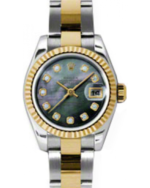 Rolex Lady-Datejust 26 179173-DMOPDO Dark Mother of Pearl Diamond Fluted Yellow Gold Stainless Steel Oyster - BRAND NEW