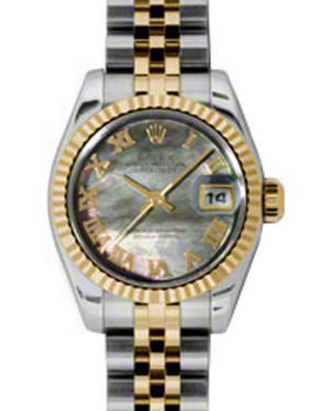 Rolex Lady-Datejust 26 179173-DMOPRJ Dark Mother of Pearl Roman Fluted Yellow Gold Stainless Steel Jubilee - BRAND NEW