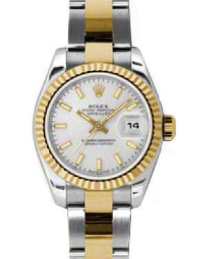 Rolex Lady-Datejust 26 179173-SLVSO Silver Index Fluted Yellow Gold Stainless Steel Oyster - BRAND NEW