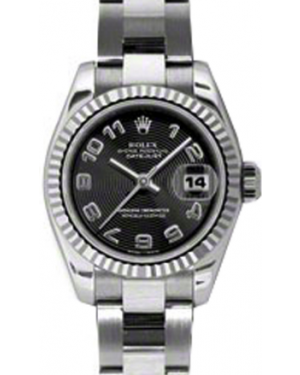 Rolex Lady-Datejust 26 179174-BLKCAO Black Concentric Circle Arabic Fluted White Gold Stainless Steel Oyster - BRAND NEW