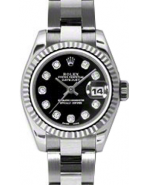 Rolex Lady-Datejust 26 179174-BLKDO Black Diamond Fluted White Gold Stainless Steel Oyster - BRAND NEW