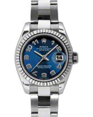 Rolex Lady-Datejust 26 179174-BLUCAO Blue Concentric Circle Arabic Fluted White Gold Stainless Steel Oyster - BRAND NEW