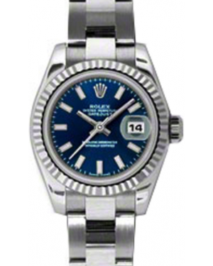 Rolex Lady-Datejust 26 179174-BLUSO Blue Index Fluted White Gold Stainless Steel Oyster - BRAND NEW