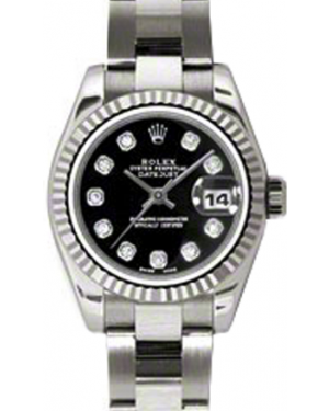 Rolex Lady-Datejust 26 179179-BLKDO Black Diamond Dial Fluted White Gold Oyster - BRAND NEW