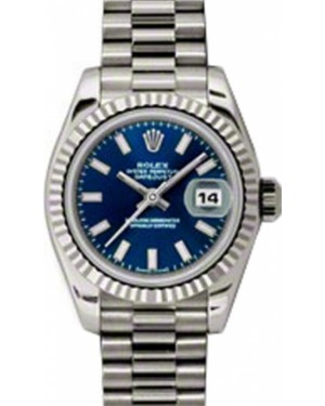 Rolex Lady-Datejust 26 179179-BLUSP Blue Index Fluted White Gold President - BRAND NEW