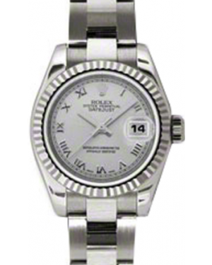 Rolex Lady-Datejust 26 179179-SLVRO Silver Roman Fluted White Gold Oyster - BRAND NEW