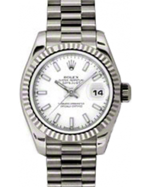Rolex Lady-Datejust 26 179179-WHTSP White Index Fluted White Gold President - BRAND NEW