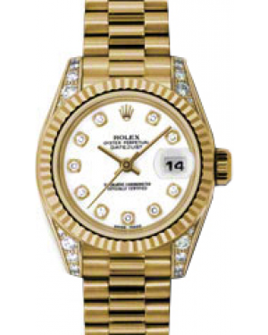 Rolex Lady-Datejust 26 179238-WHTDP White Diamond Dial Diamond Set Fluted Yellow Gold President - BRAND NEW