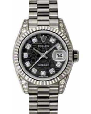 Rolex Lady-Datejust 26 179239-BLKJDP Black Jubilee Diamond Dial Diamond Set Fluted White Gold President - BRAND NEW