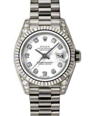 Rolex Lady-Datejust 26 179239-WHTDP White Diamond Dial Diamond Set Fluted White Gold President - BRAND NEW
