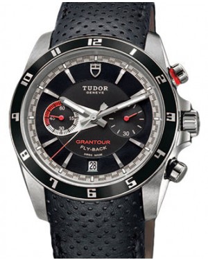 Tudor Grantour Chronograph Fly-Back 20550N Black Index Stainless Steel & Leather 42mm BRAND NEW