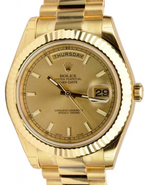 Rolex Day-Date II Yellow Gold 41mm Champagne Index Fluted President Bracelet 218238 